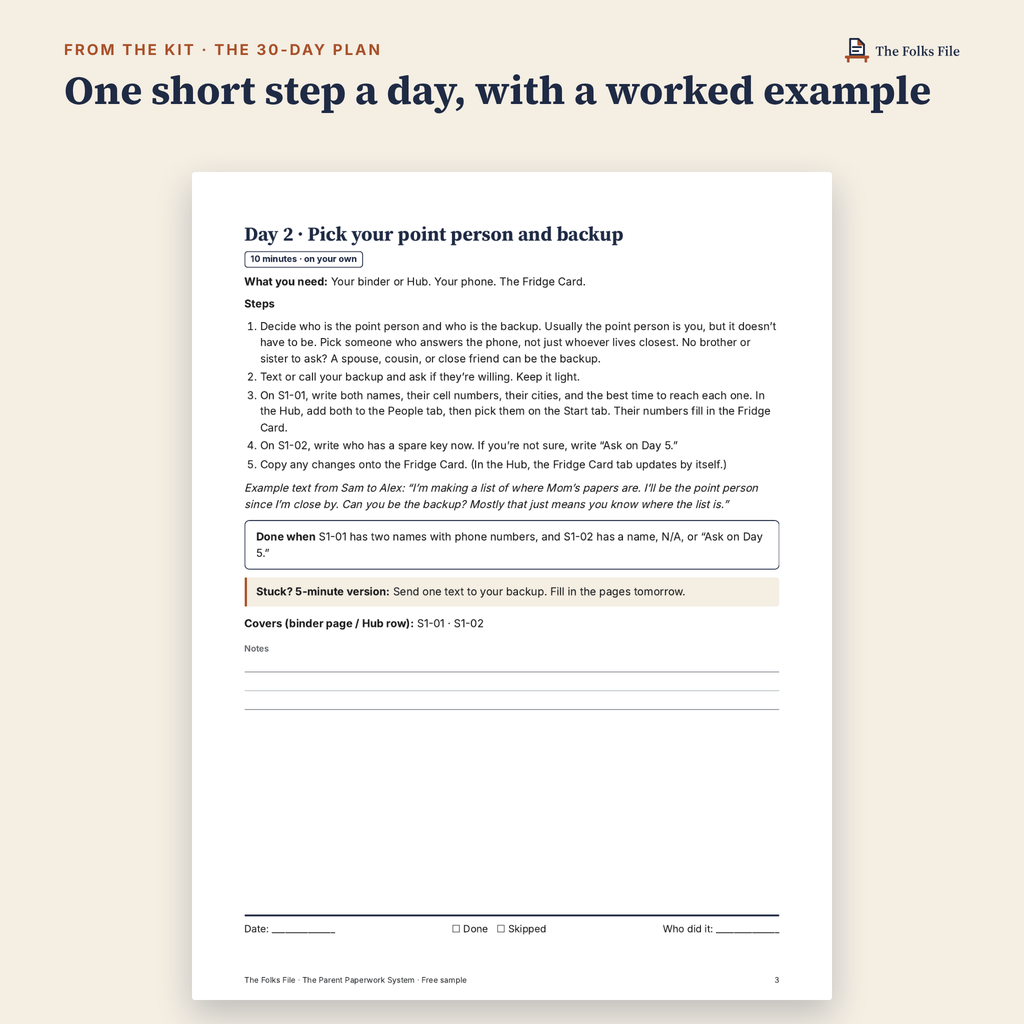 Day 2 of the 30-Day Plan: pick your point person and backup.