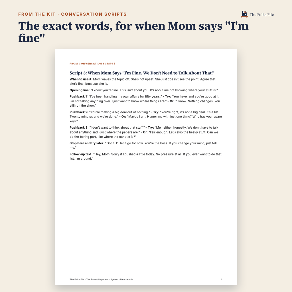 Script 3 from the kit: what to say when a parent says I'm fine.